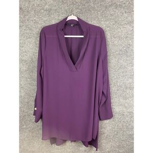 Eloquii Tunic Top Women's 20 Purple V-Neck High-Low Long Sleeve Blouse